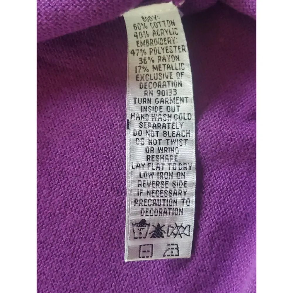 Bob Mackie Wearable Art XL Purple Sequined 3/4 Sleeve Buttons Cardigan Sweater